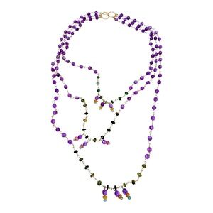 Triple-Strand Amethyst Quartz Ob Goldtone Beaded Necklace